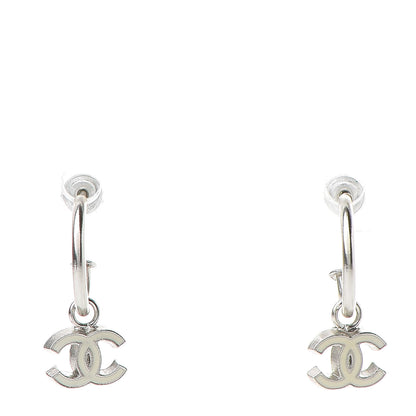 Chanel Enamel CC Drop Earrings Silver 1 of 5