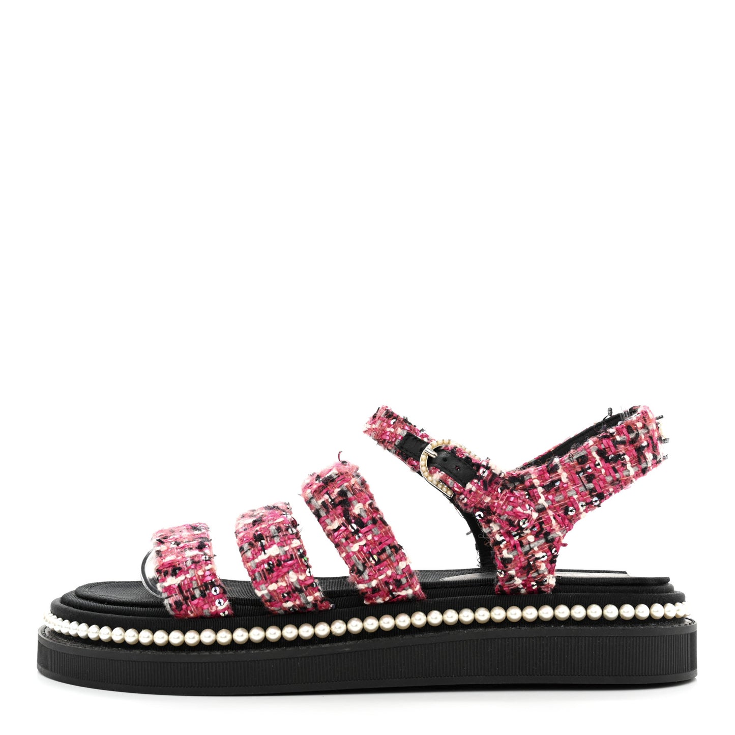Tweed Pearl Flat Sandals 37.5 Red Black