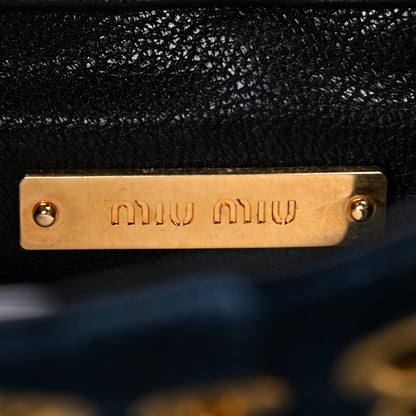 Miu Miu Denim Crystal Embellished Grommet Biker Shoulder Bag Blue Black 5 of 10