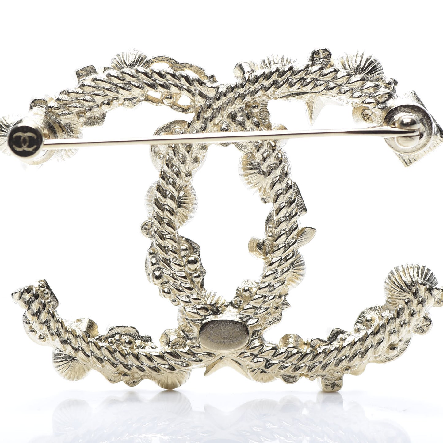 Crystal Pearl CC Charms Brooch Gold