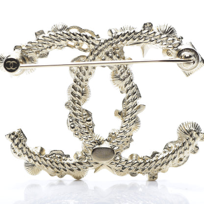 Chanel Crystal Pearl CC Charms Brooch Gold 3 of 4