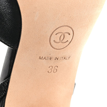 Chanel Goatskin Grosgrain Cap Toe CC Slingback Sandals 36 Black 6 of 9