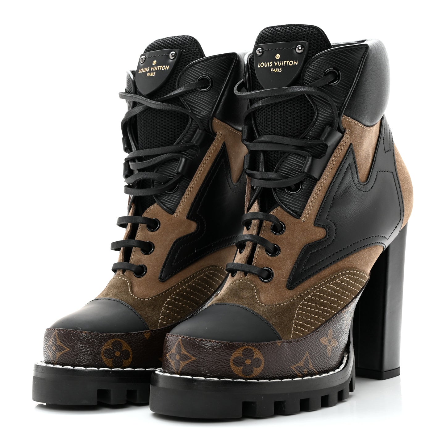 Suede Calfskin Monogram Star Trail Ankle Boots 37 Khaki