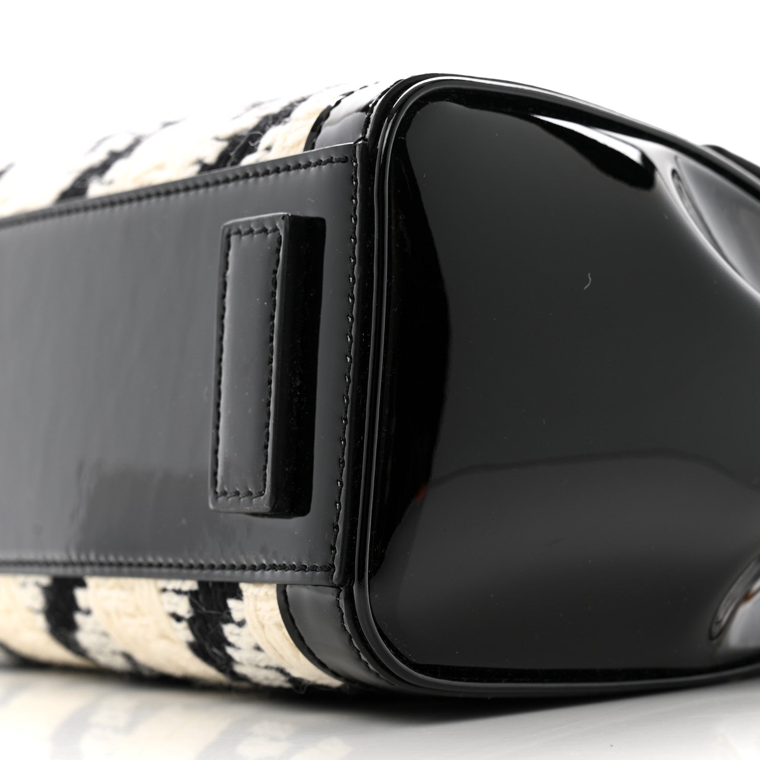 Versace Patent Calfskin Tweed Houndstooth Medusa Small Top Handle Handbag Black White 9 of 12