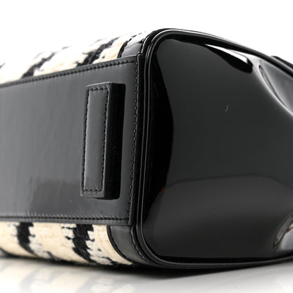 Versace Patent Calfskin Tweed Houndstooth Medusa Small Top Handle Handbag Black White 9 of 12