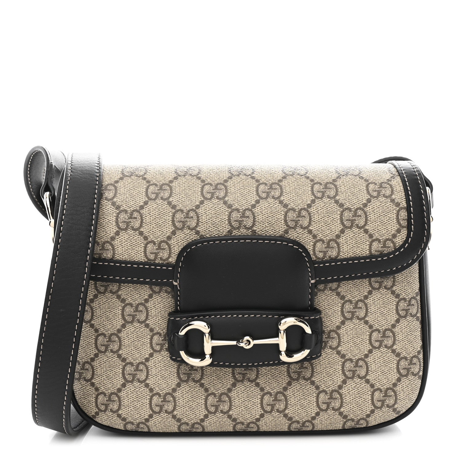 Gucci GG Supreme Monogram Horsebit 1955 Soft Small Shoulder Bag Beige Black 1 of 10