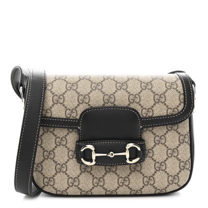 Gucci GG Supreme Monogram Horsebit 1955 Soft Small Shoulder Bag Beige Black 1 of 10