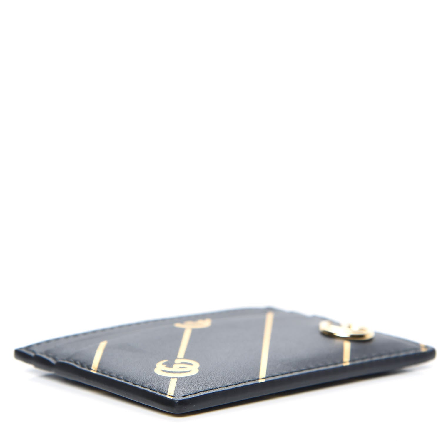 Gucci Calfskin Diagonal GG Card Holder Black Gold 4 of 6