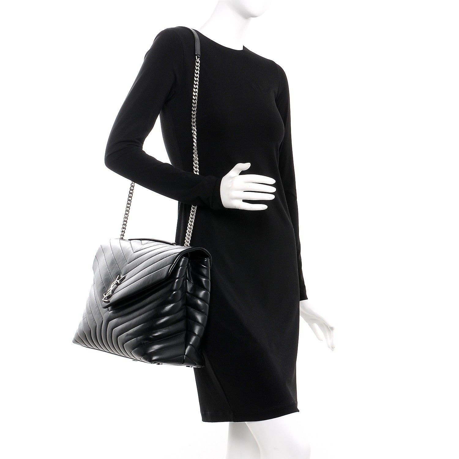 Saint Laurent Calfskin Y Quilted Monogram Large Loulou Chain Satchel Black 2 of 11