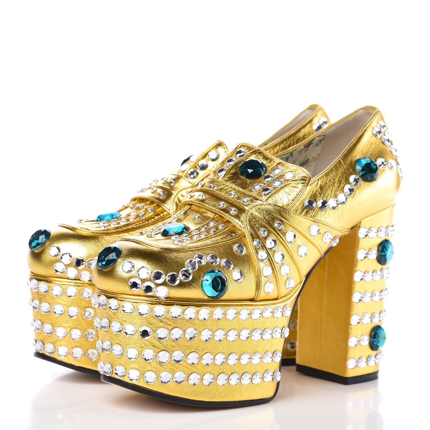 Gucci Metallic Malaga Kid Crystal Amilna Platform Loafers 36 Gold 3 of 8