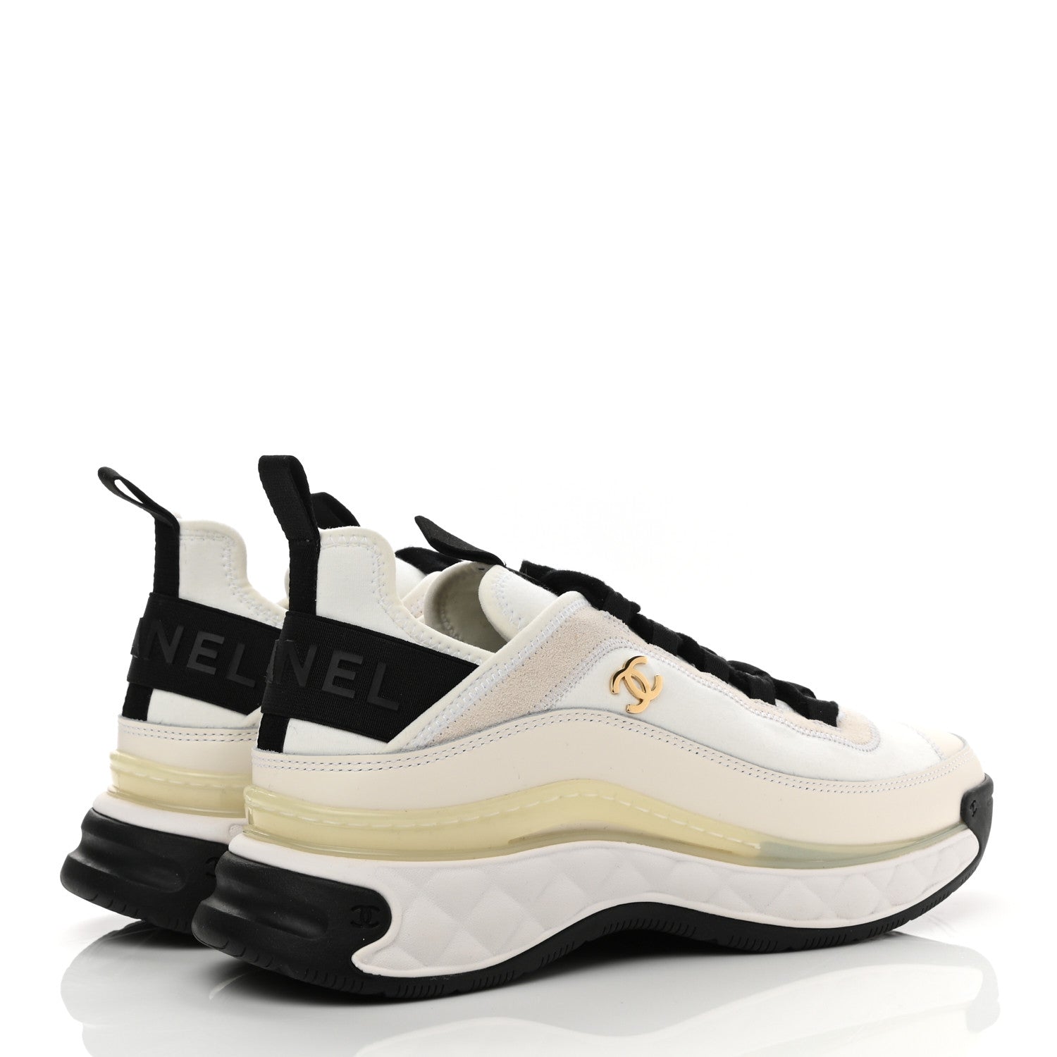Chanel Velvet Calfskin Mixed Fibers CC Sneakers 38 Ivory Black 4 of 9