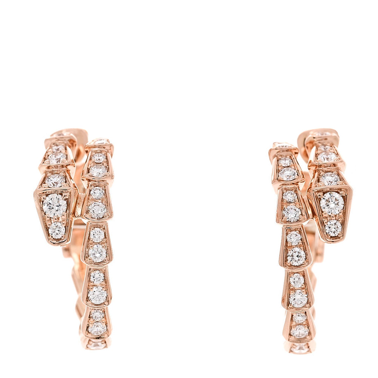 Bulgari 18K Rose Gold Diamond Serpenti Viper Hoop Pave Earrings 1 of 5
