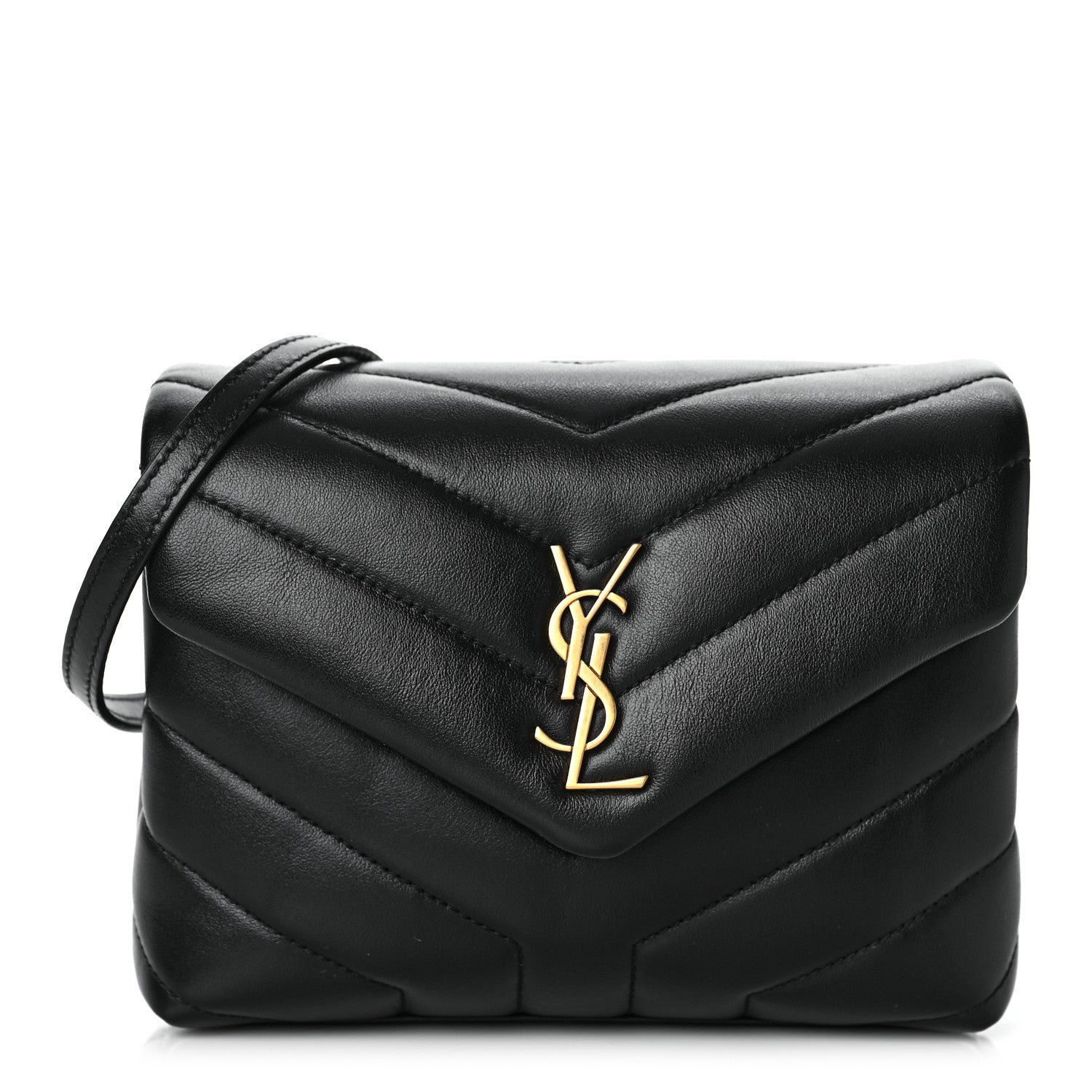 product image of SAINT LAURENT Calfskin Y Quilted Monogram Toy Loulou Crossbody Bag Black FASHIONPHILE