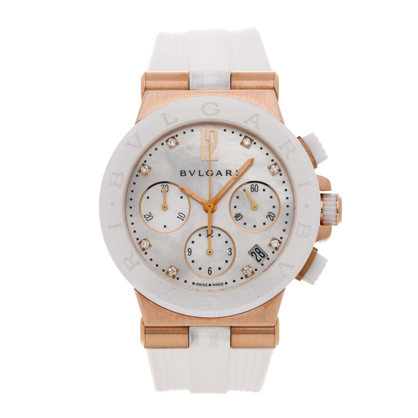 Ceramic 18K Rose Gold Diamond Mother of Pearl 37mm Diagono Chronograph Automatic Watch