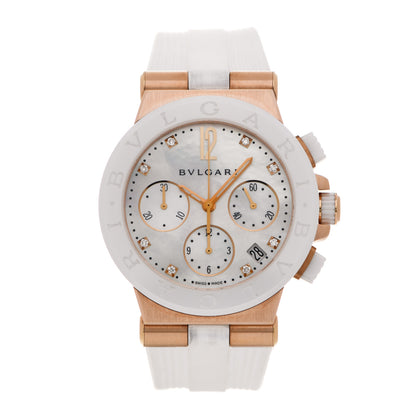 Bulgari Ceramic 18K Rose Gold Diamond Mother of Pearl 37mm Diagono Chronograph Automatic Watch 1 of 7