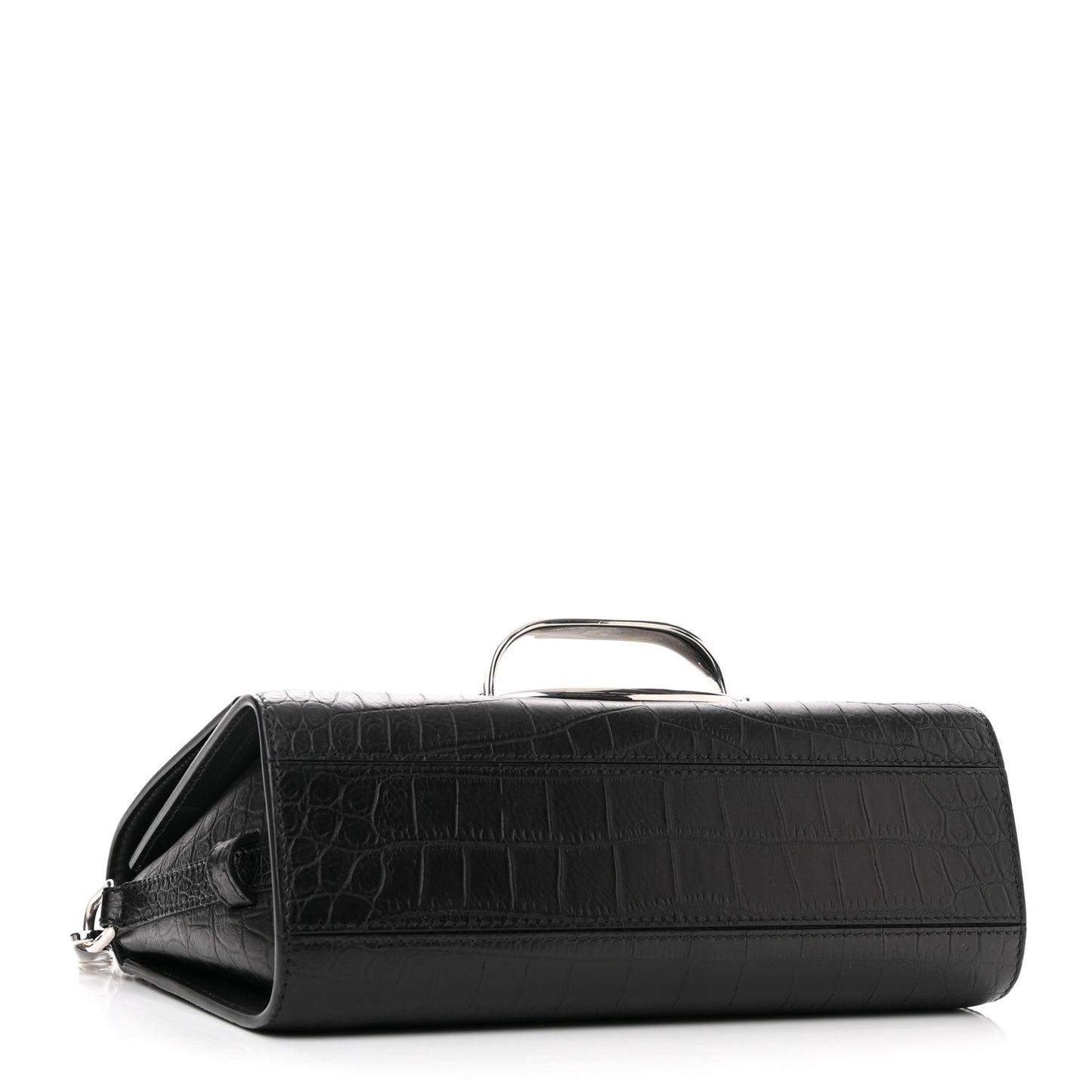 Calfskin Crocodile Embossed The Story Shoulder Bag Black