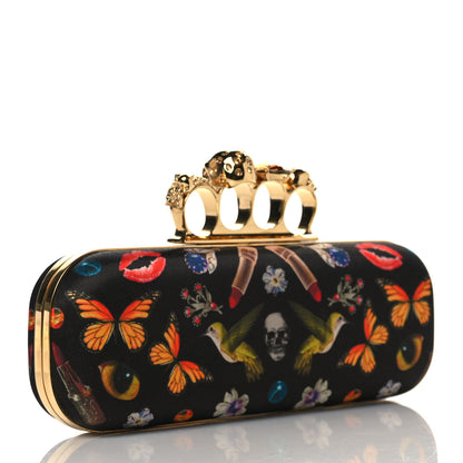 Alexander McQueen Silk Obsession Print Skull Knuckle Box Clutch Black 3 of 6