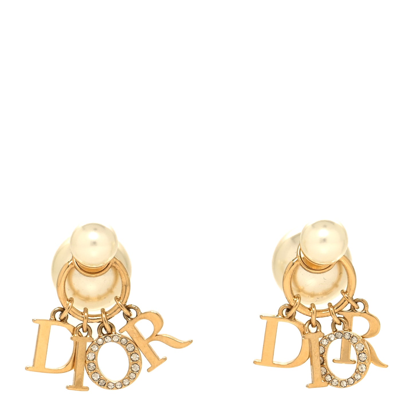 Pearl Crystal Tribal Logo Charms Earrings Gold