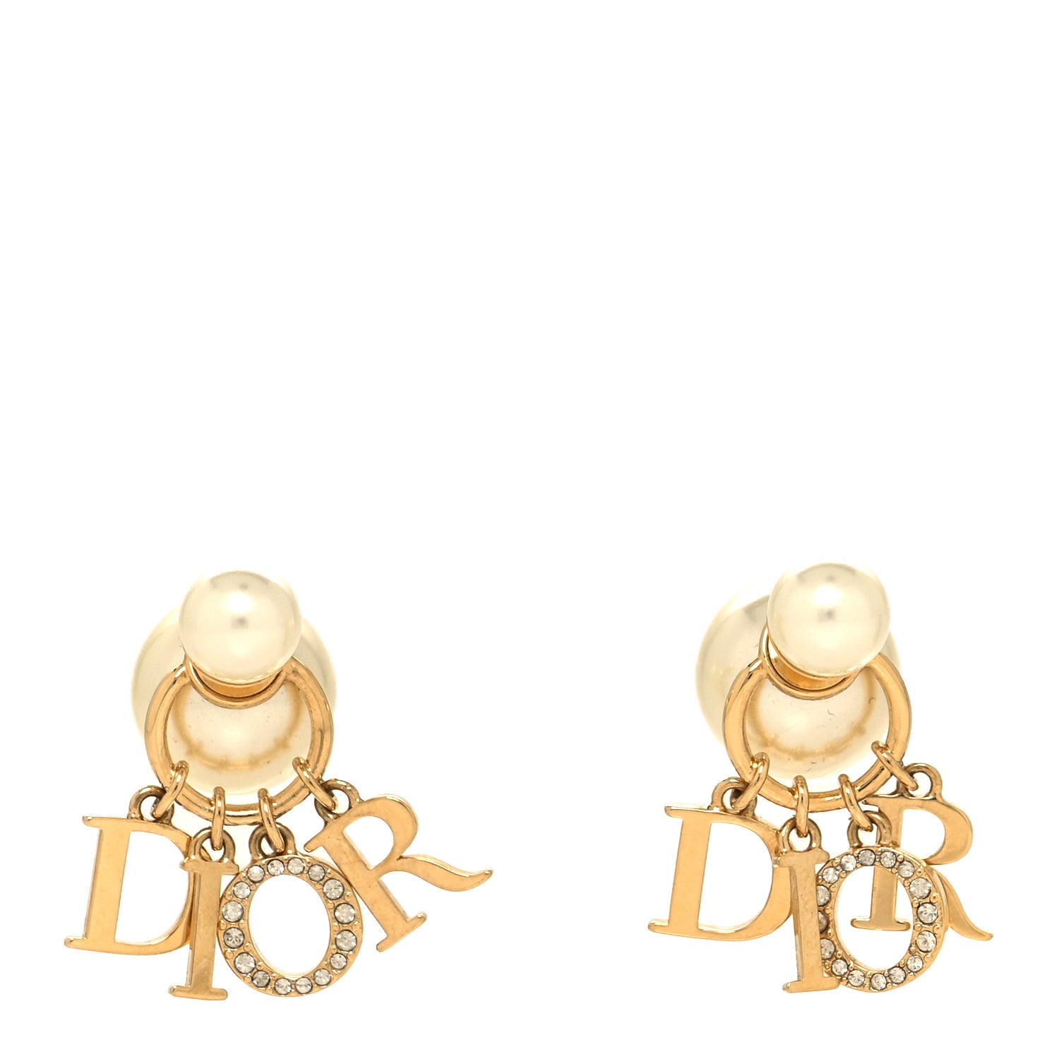 Christian Dior Pearl Crystal Tribal Logo Charms Earrings Gold 1 of 4