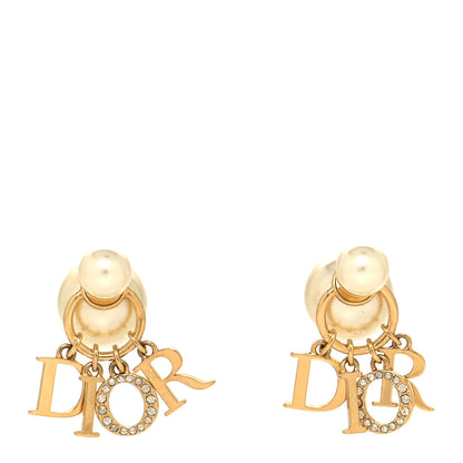 Christian Dior Pearl Crystal Tribal Logo Charms Earrings Gold 1 of 4