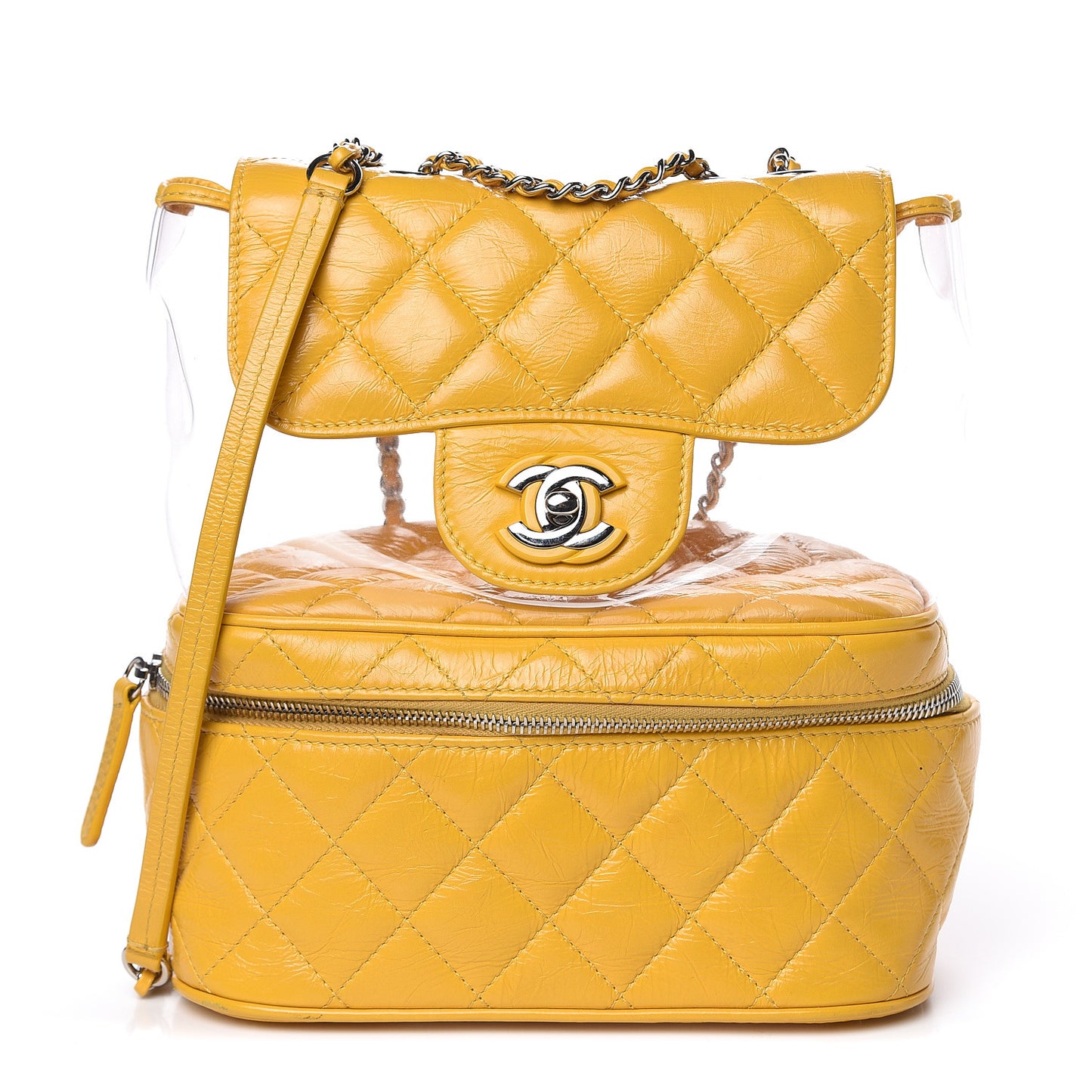 Crumpled Calfskin PVC Quilted Flap Yellow