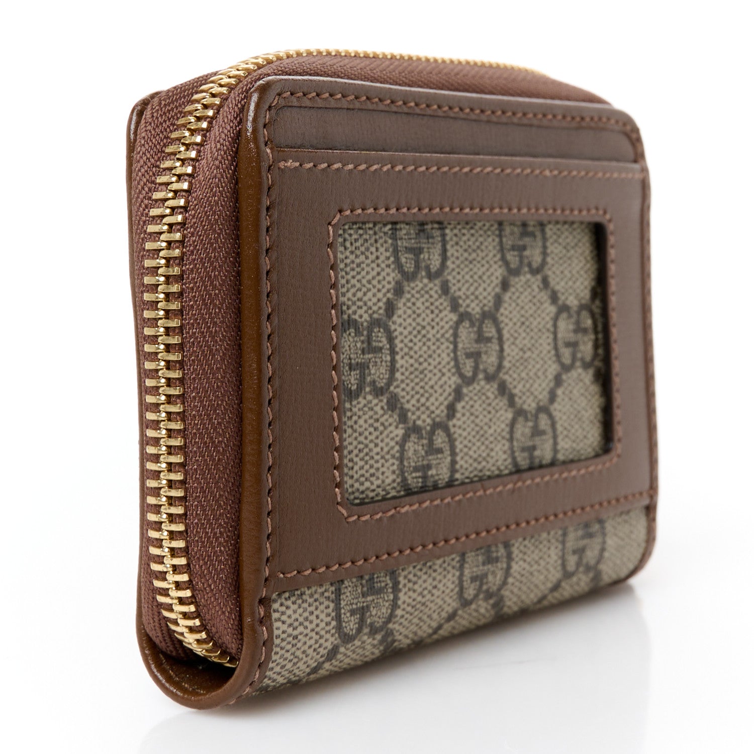 Gucci GG Supreme Monogram Azalea Calfskin Retro Interlocking G Compact Wallet Beige Ebony Brown Sugar 3 of 9