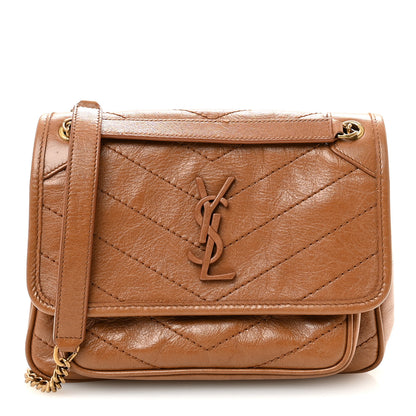 Saint Laurent Crinkled Calfskin Matelasse Monogram Baby Niki Chain Satchel Light Caramel 1 of 9