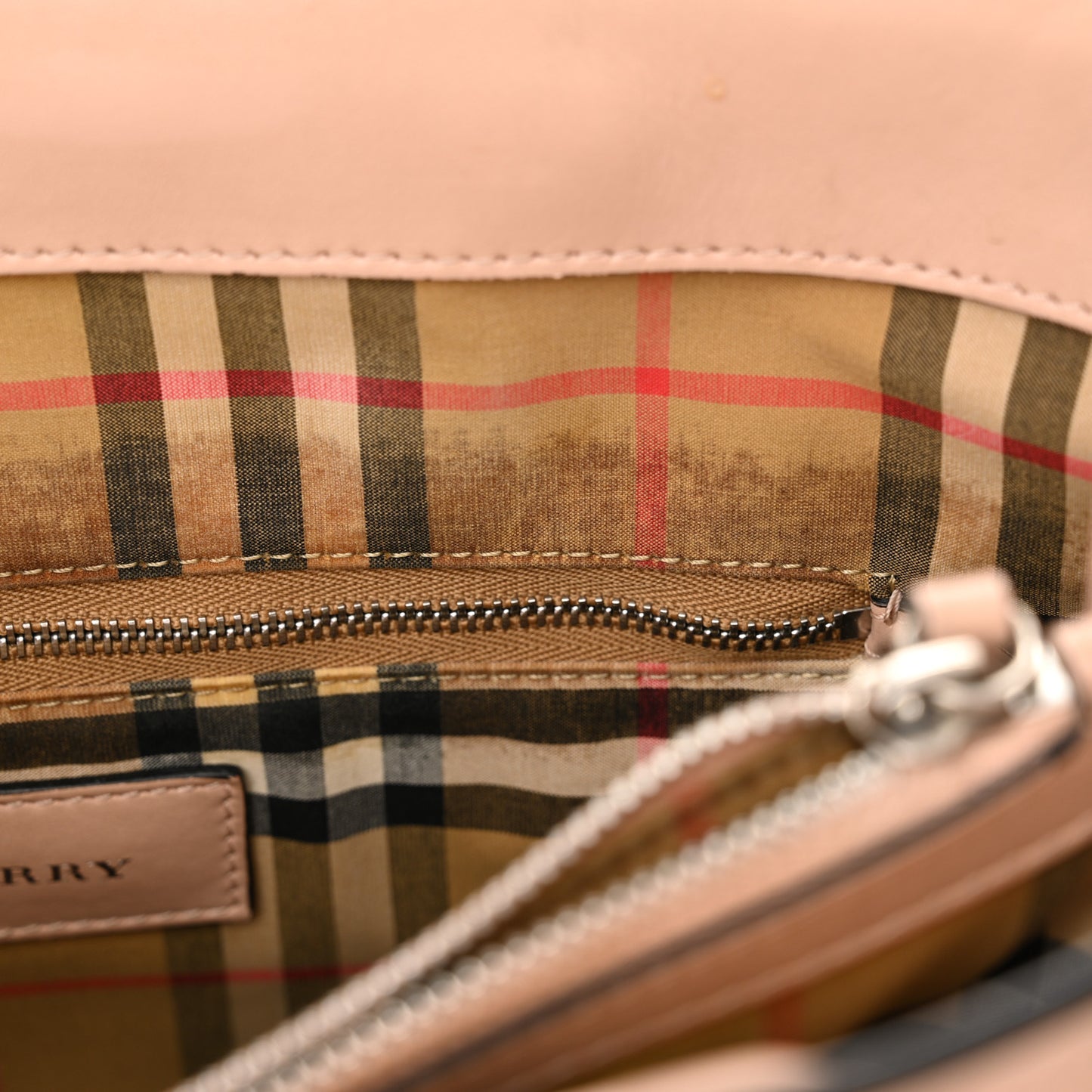 Calfskin Perforated Medium Banner Tote Pale Fawn Pink