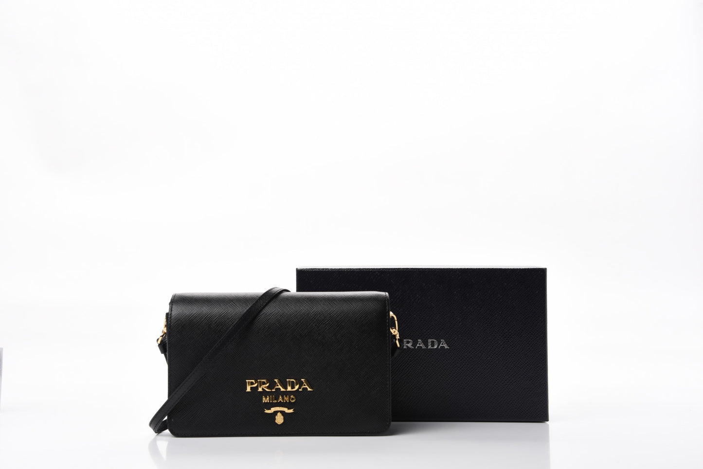 Saffiano Lux Mini Shoulder Bag Black