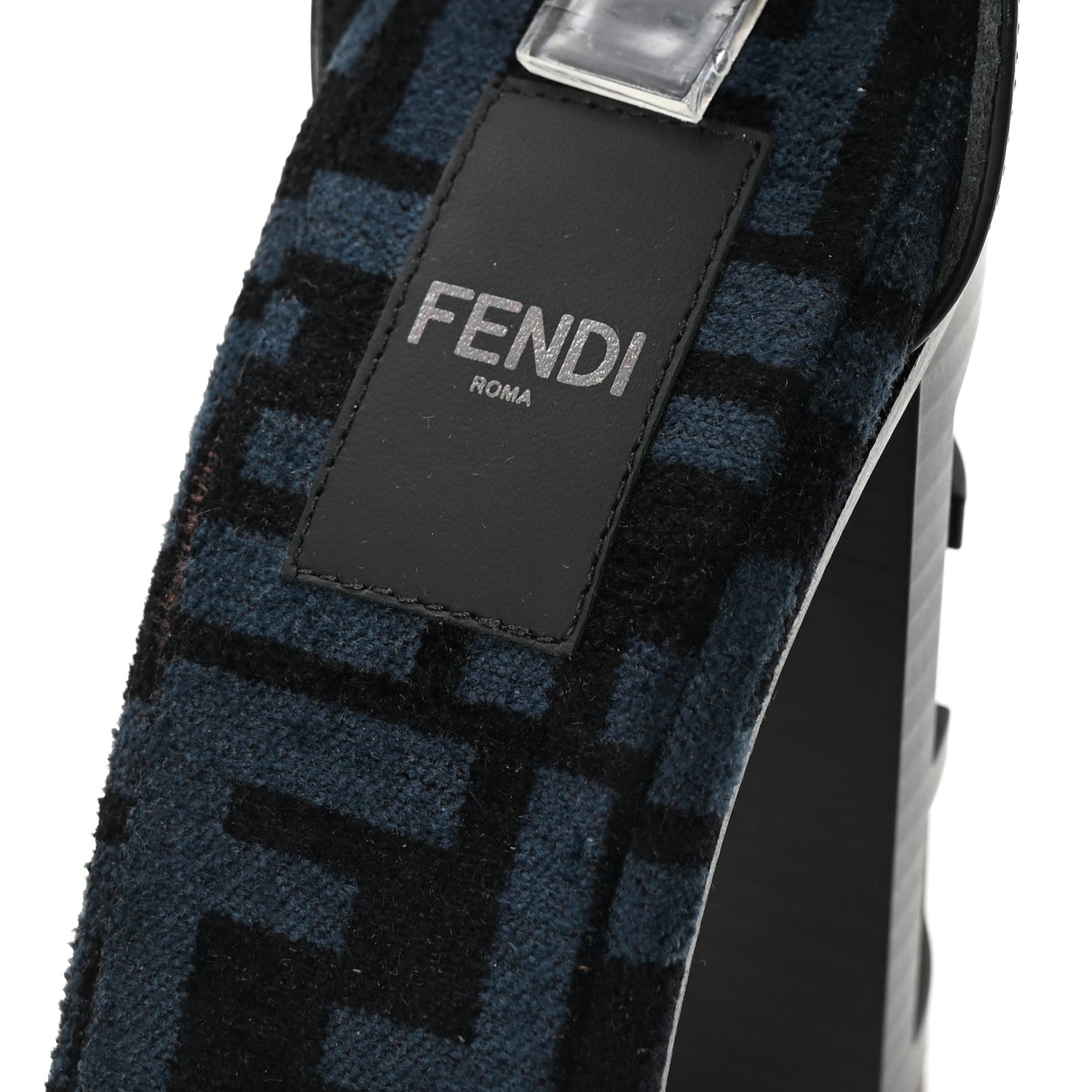 Fendi Chenille Jacquard FF Cut Baguette Ankle Strap 105mm Pumps 39.5 Black Blue 8 of 9