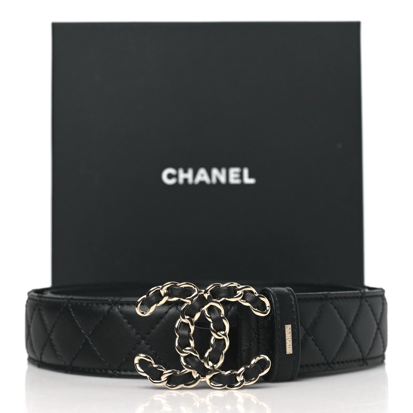 Calfskin Quilted CC Chain Belt 95 38 Black