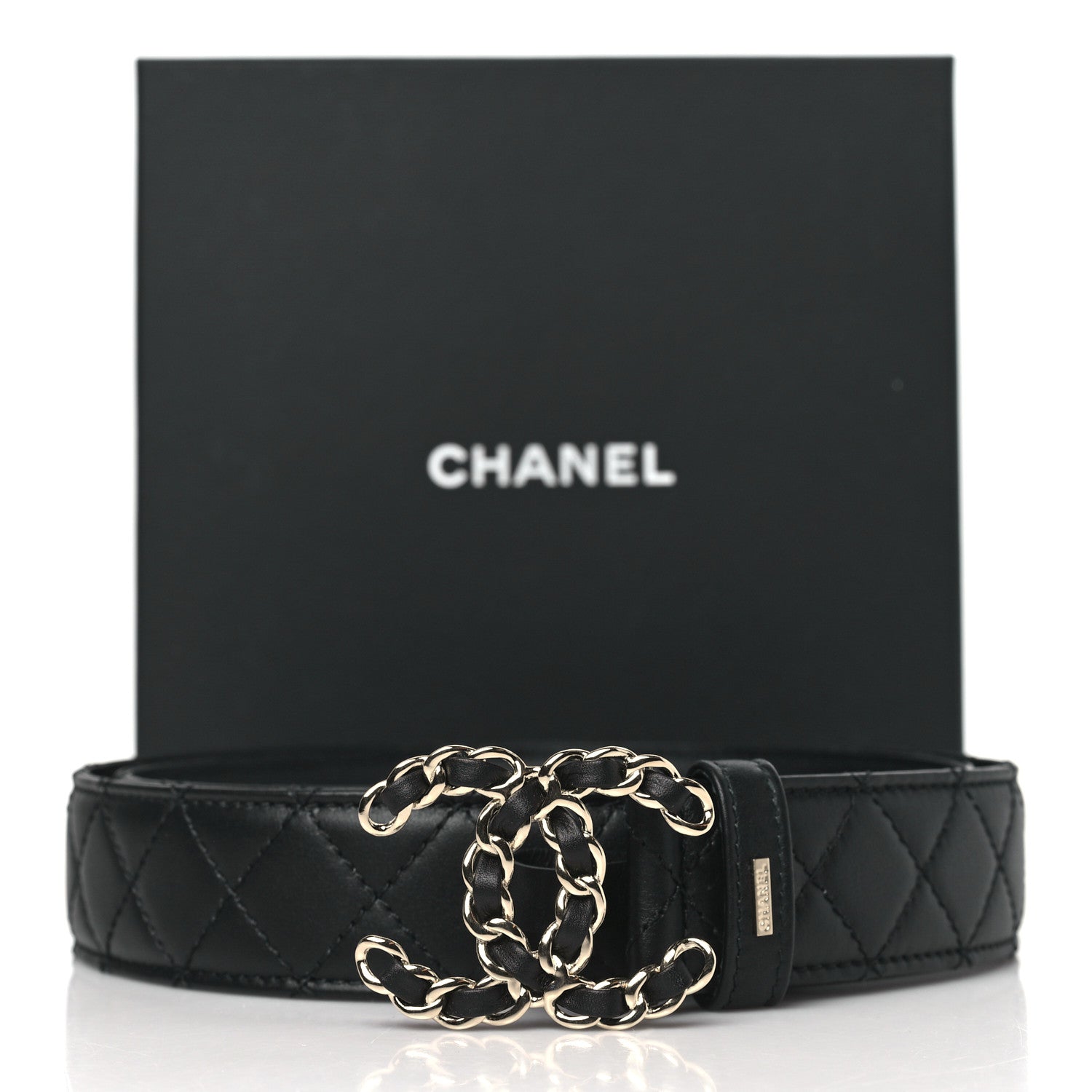 Chanel Calfskin Quilted CC Chain Belt 95 38 Black 5 of 5