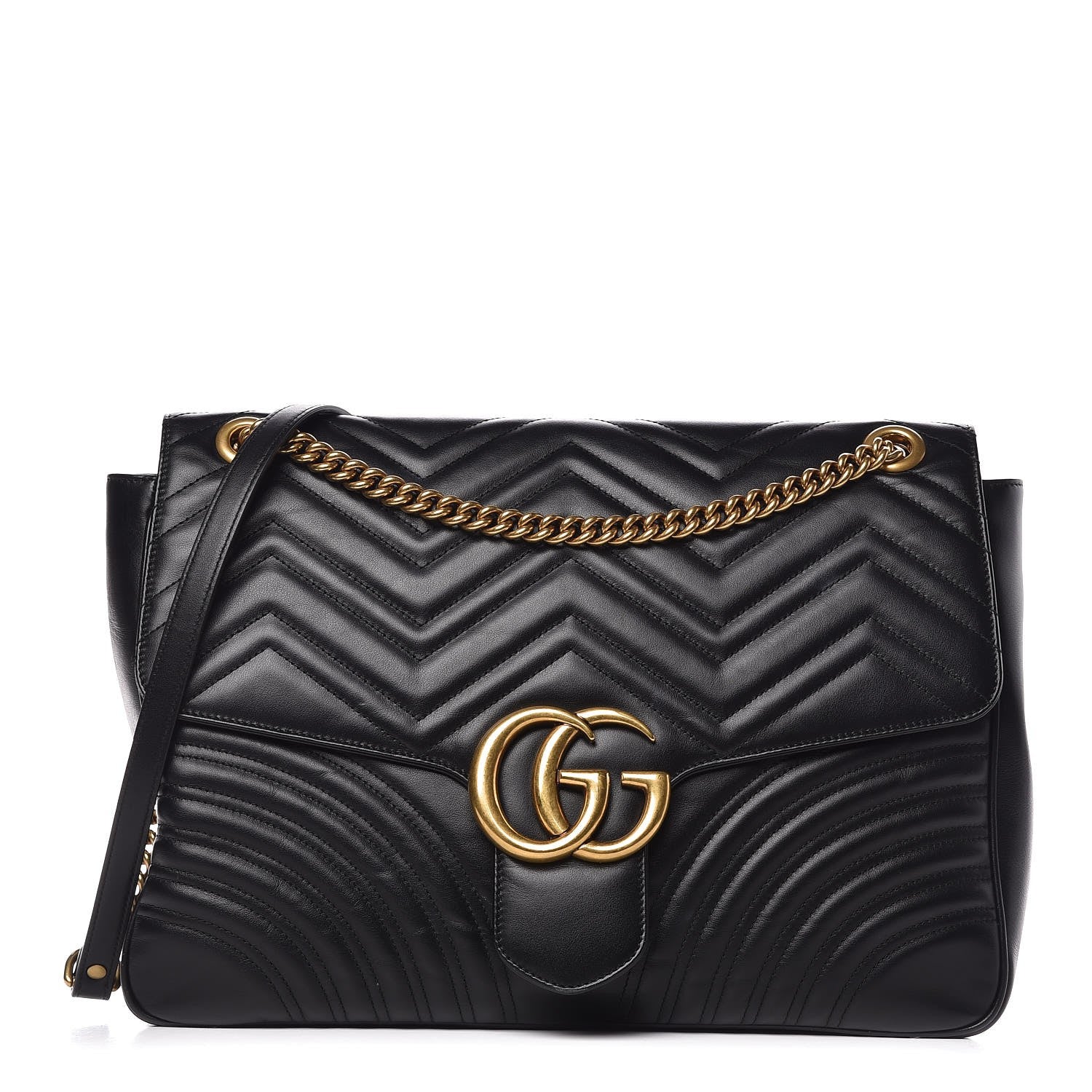 Gucci Calfskin Matelasse Large GG Marmont Shoulder Bag Black 1 of 12
