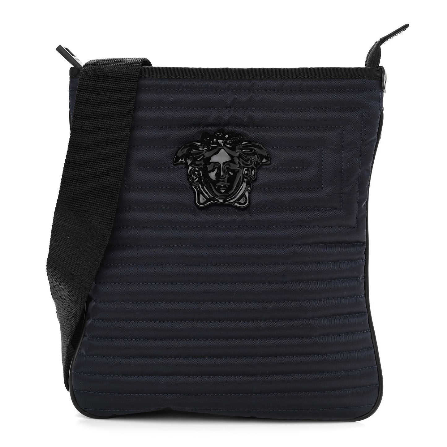 Nylon Quilted Palazzo Medusa Crossbody Bag Navy