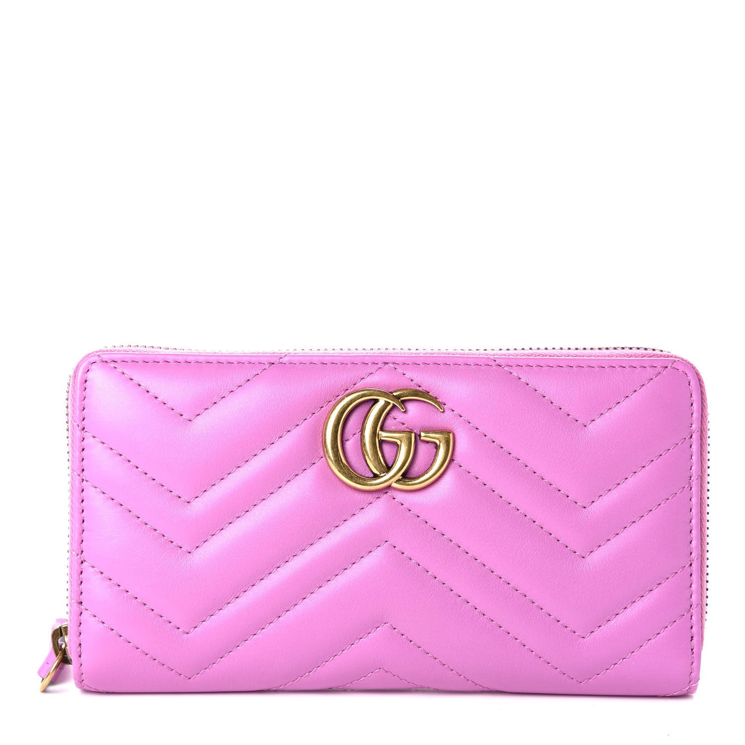 Gucci Calfskin Matelasse GG Marmont Zip Around Wallet Candy Mousse 1 of 9