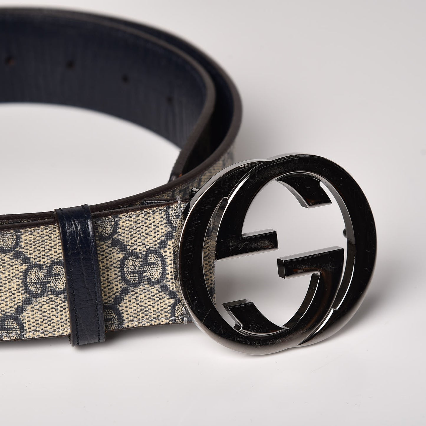GG Plus Monogram Interlocking G Belt 90 36 Navy
