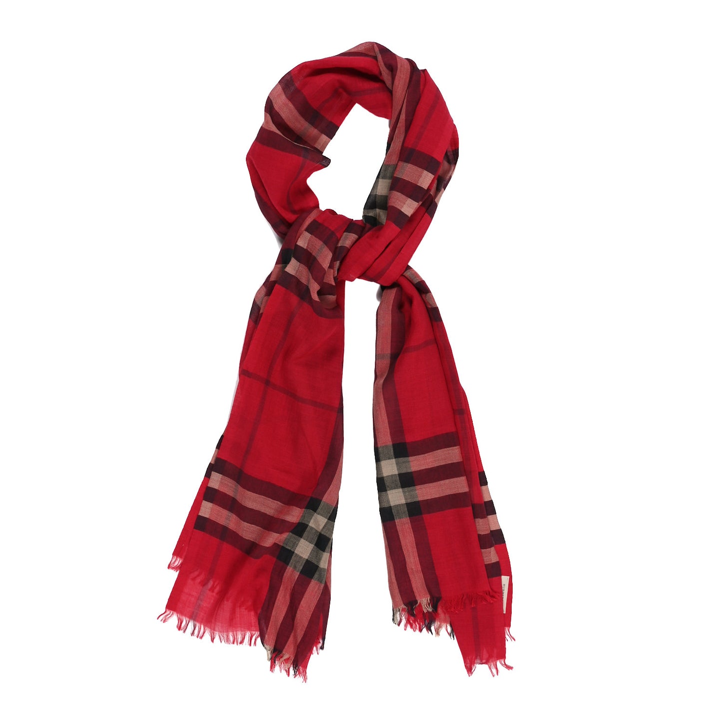 Wool Silk House Check Lightweight Scarf Red