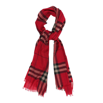 Burberry Wool Silk House Check Lightweight Scarf Red 1 of 3