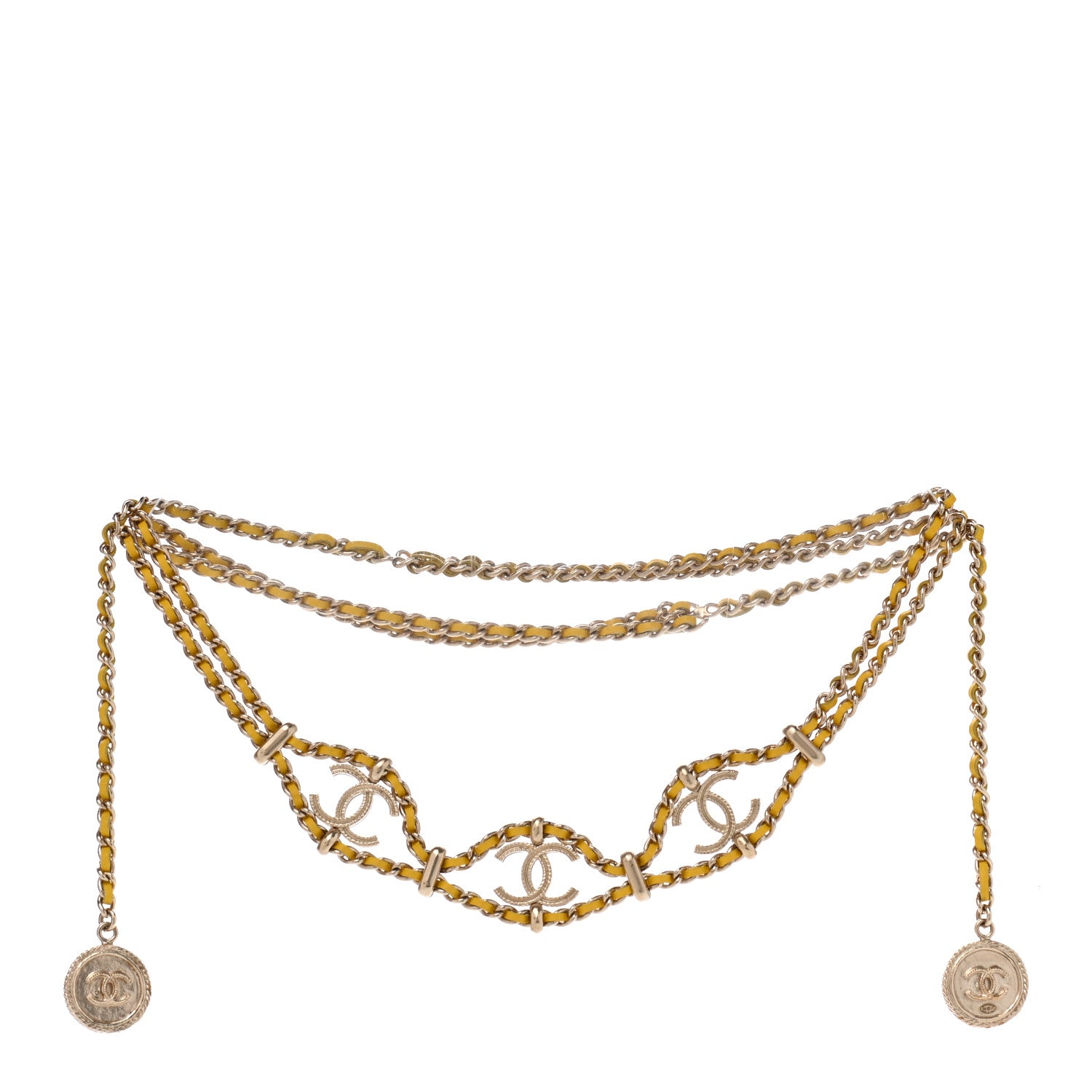 Chanel Metal Lambskin CC Chain Link Necklace Yellow Gold 3 of 6