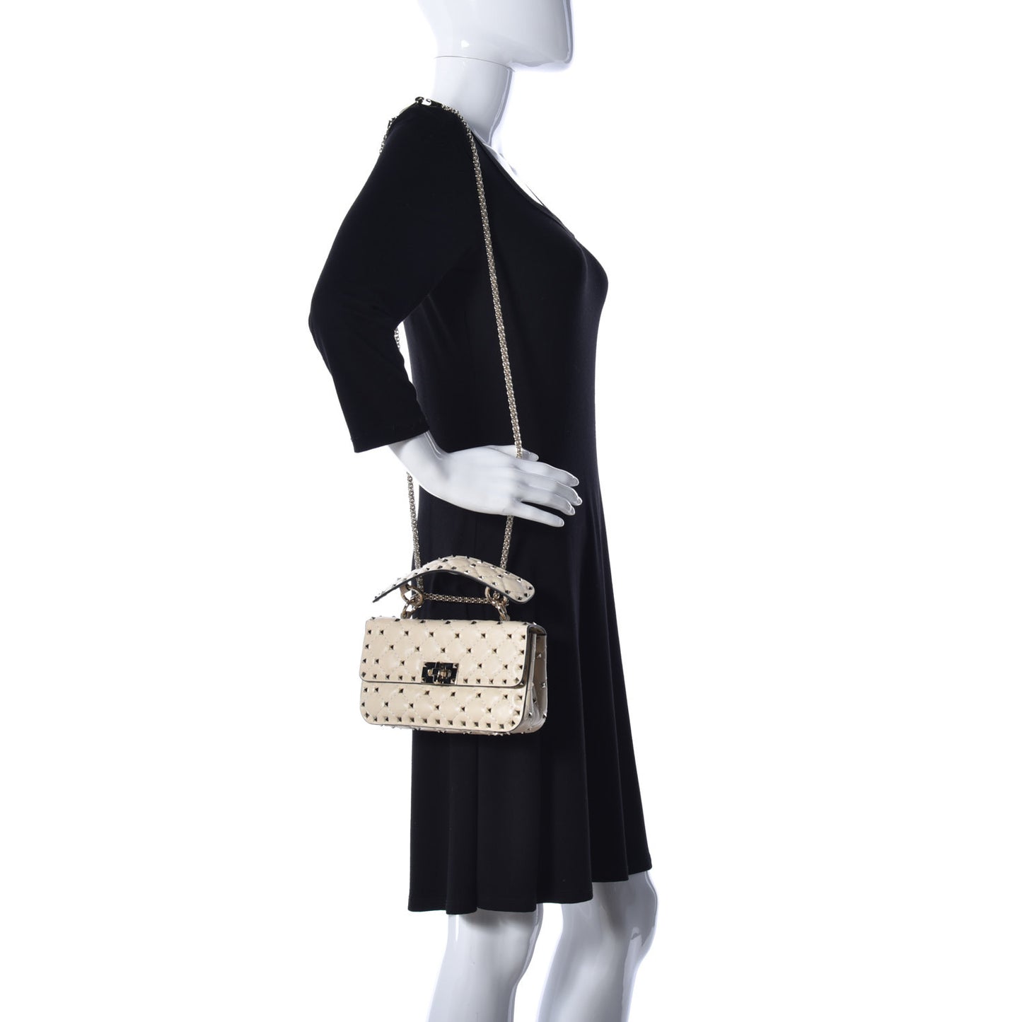 Nappa Small Rockstud Spike Shoulder Bag Light Ivory