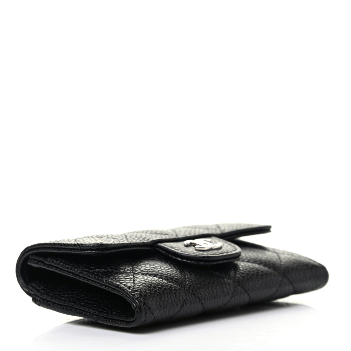 Caviar Quilted Flap Card Holder Wallet Black