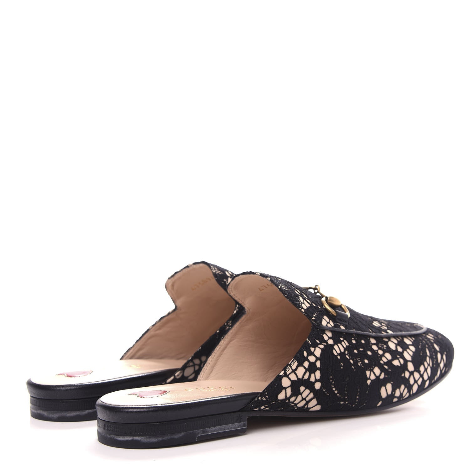 Gucci Lace Malaga Kid Womens Princetown Slippers 38.5 Black Skin Rose 4 of 11