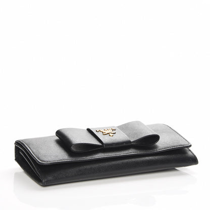 Prada Saffiano Bow Continental Wallet Nero Black 4 of 7