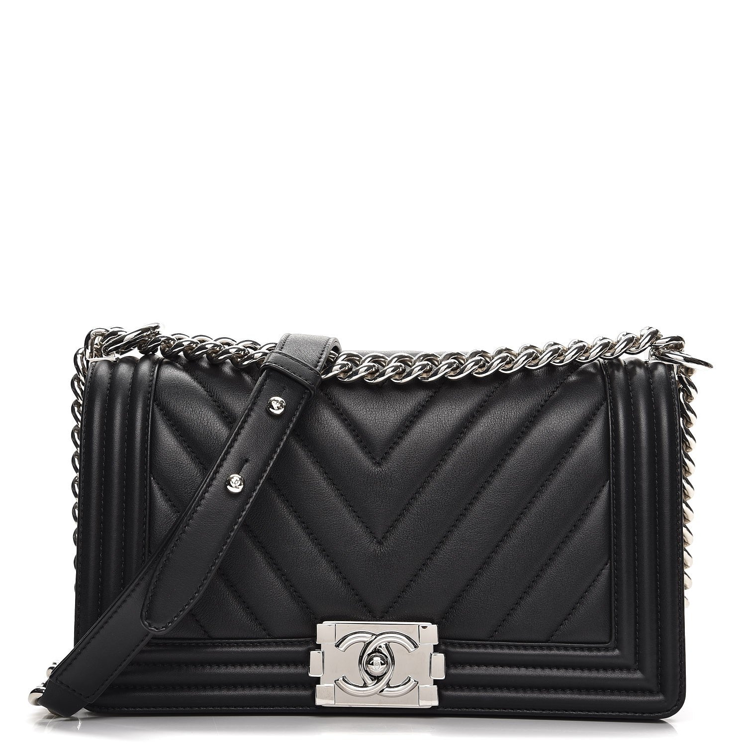 Chanel Calfskin Chevron Quilted Medium Boy Flap Black 1 of 8
