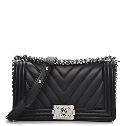 Chanel Calfskin Chevron Quilted Medium Boy Flap Black 1 of 8