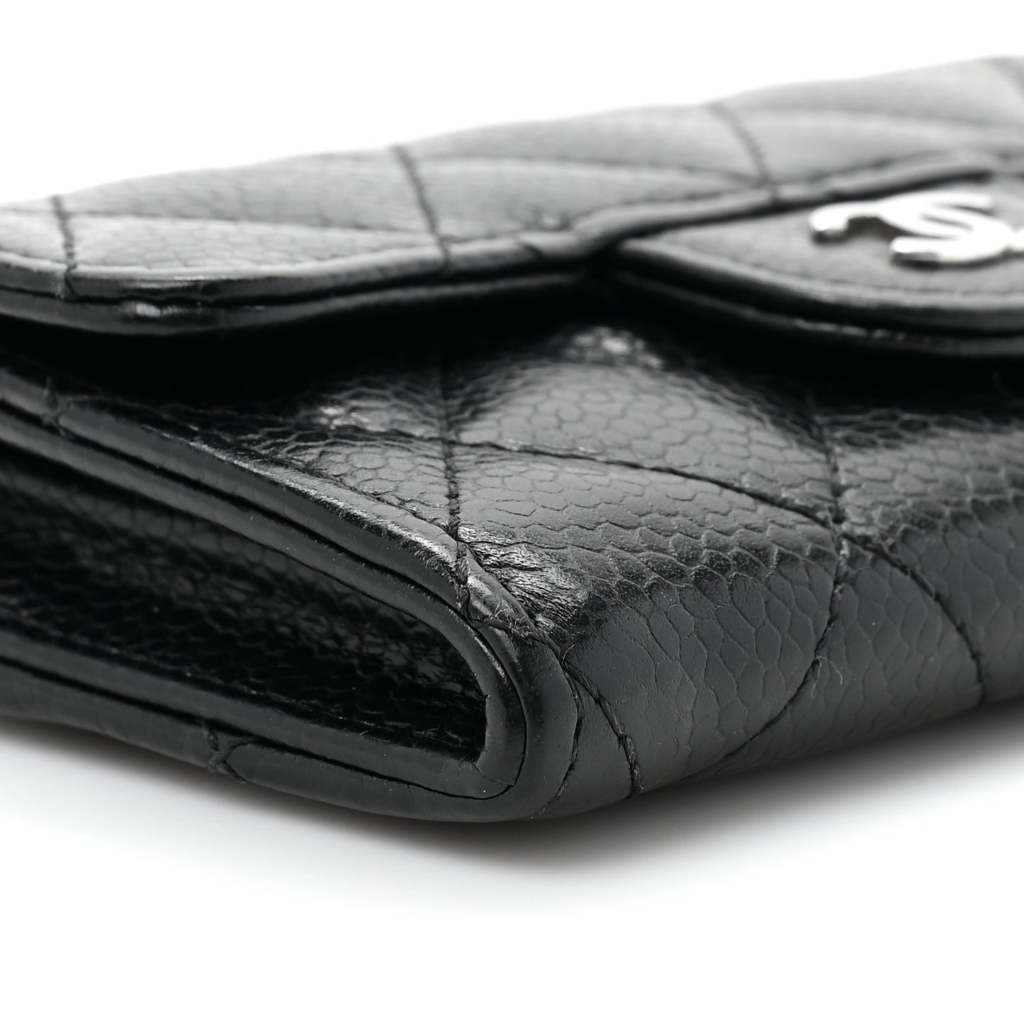 Caviar Quilted Flap Card Holder Wallet Black