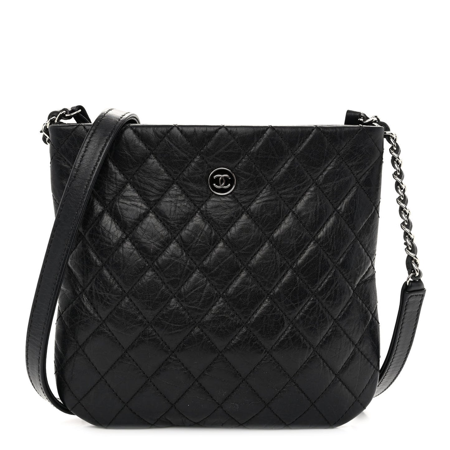 Aged Calfskin Quilted Crossbody Bag Black