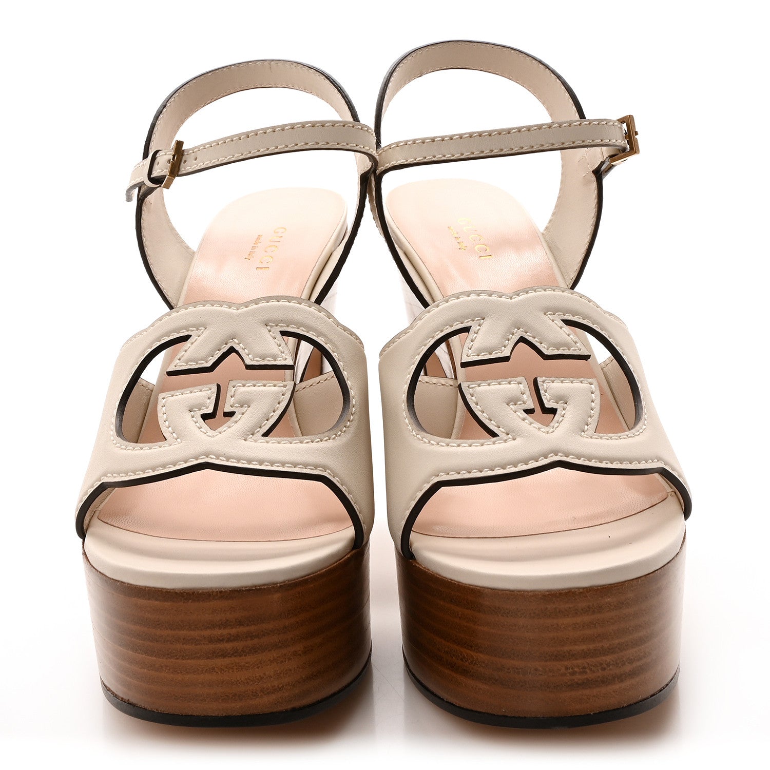Gucci Cosmos Softy Calfskin Wooden Interlocking G Cut-Out 30/120mm Platform Sandals 40 Mystic White 3 of 9