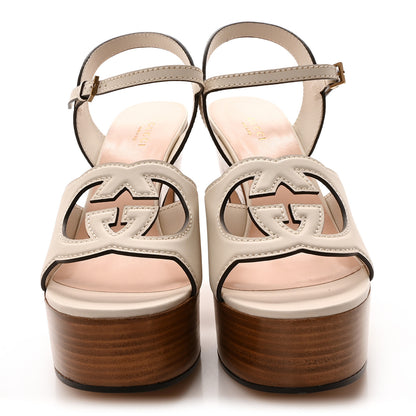Gucci Cosmos Softy Calfskin Wooden Interlocking G Cut-Out 30/120mm Platform Sandals 40 Mystic White 3 of 9