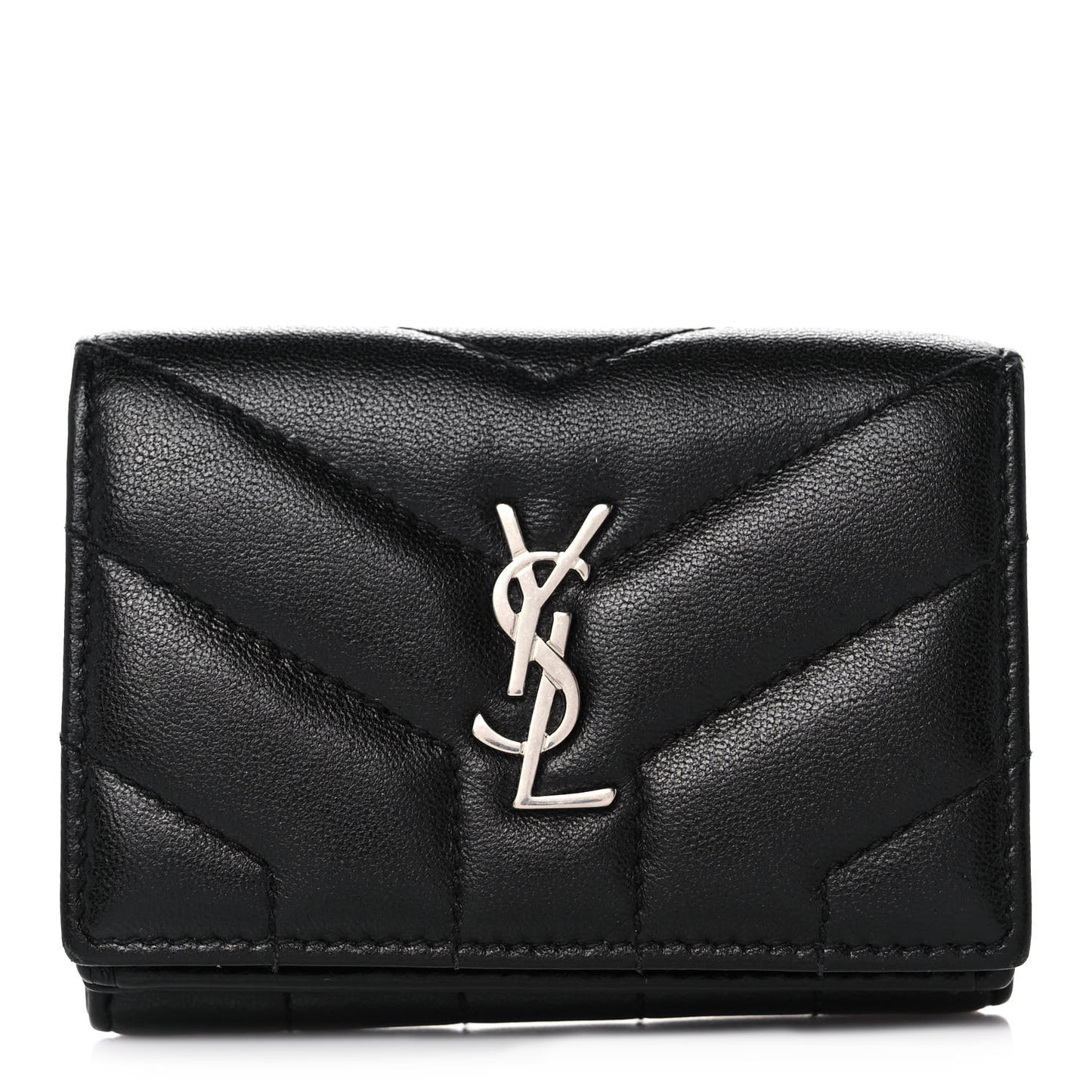 Lambskin Y Quilted Monogram Loulou Tiny Wallet Black